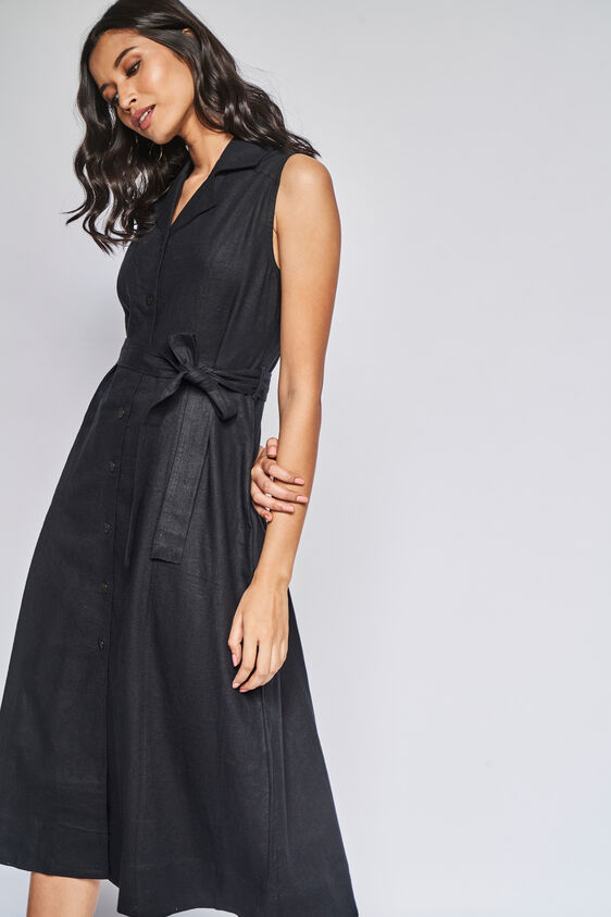 Black Solid Straight Dress, Black, image 3